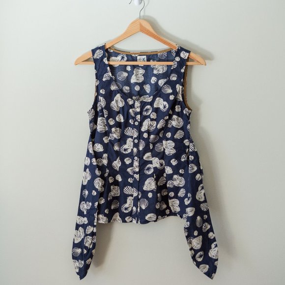 Blue and white seashell button-up shirt - Picture 4 of 5